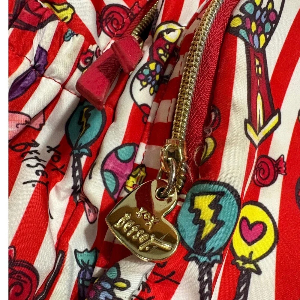 Betsey Johnson Backpack‎ Red White Candy Stripe Whimsical EUC